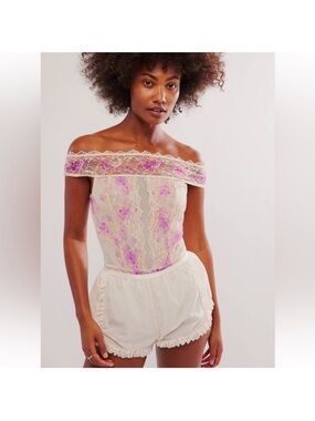 Free People Intimately Womens Size XS Spring Soiree Printed Bodysuit Lace Floral